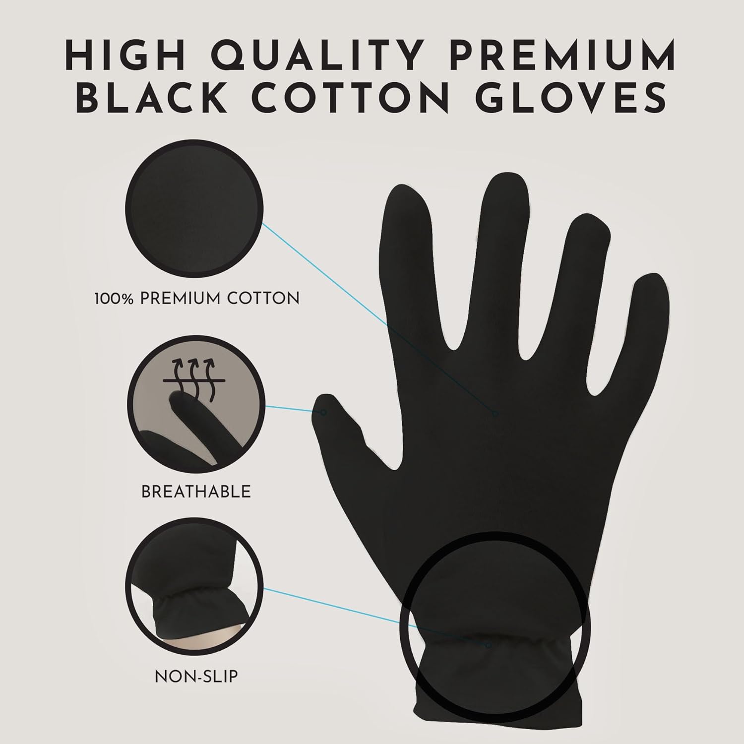 Cotton Moisturizing Gloves - Large Black
