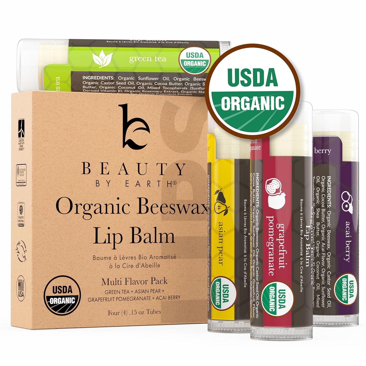 Organic Lip Balm Multi Flavor | 4 Pack