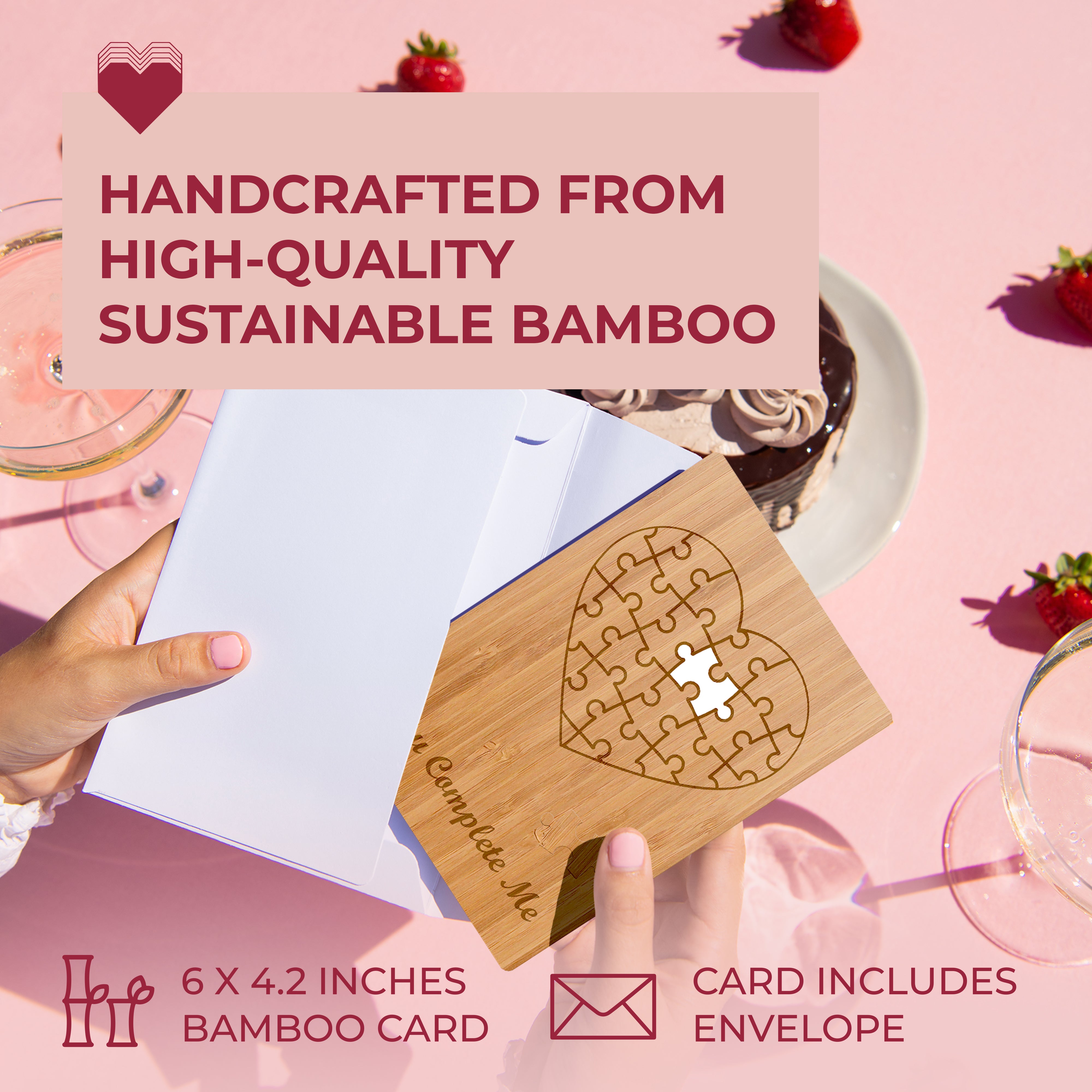 Handcrafted Bamboo Anniversary & Love Cards - Puzzle Heart