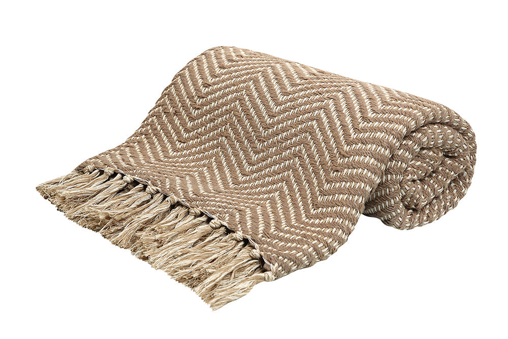 Kaya Chevron Throw Blanket - Brown & Cream - 50x70 Inches