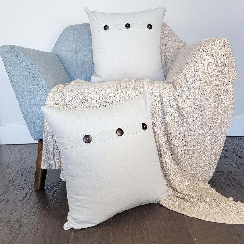 Cotton Throw Pillow Covers - Farmhouse Buttoned