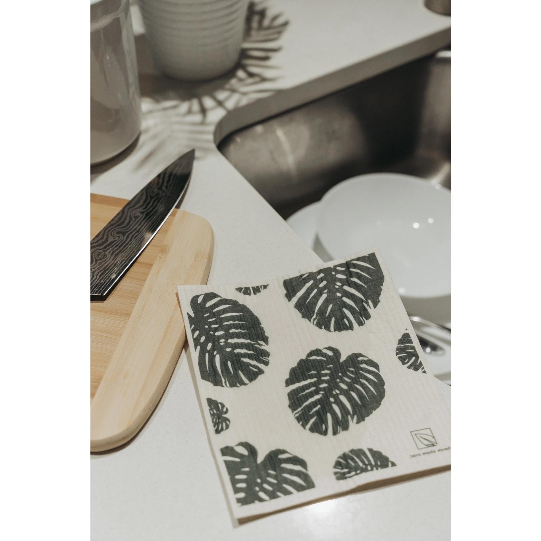 2 Pack Eco Dish Cloth | Swedish Dishcloth | Monstera Print