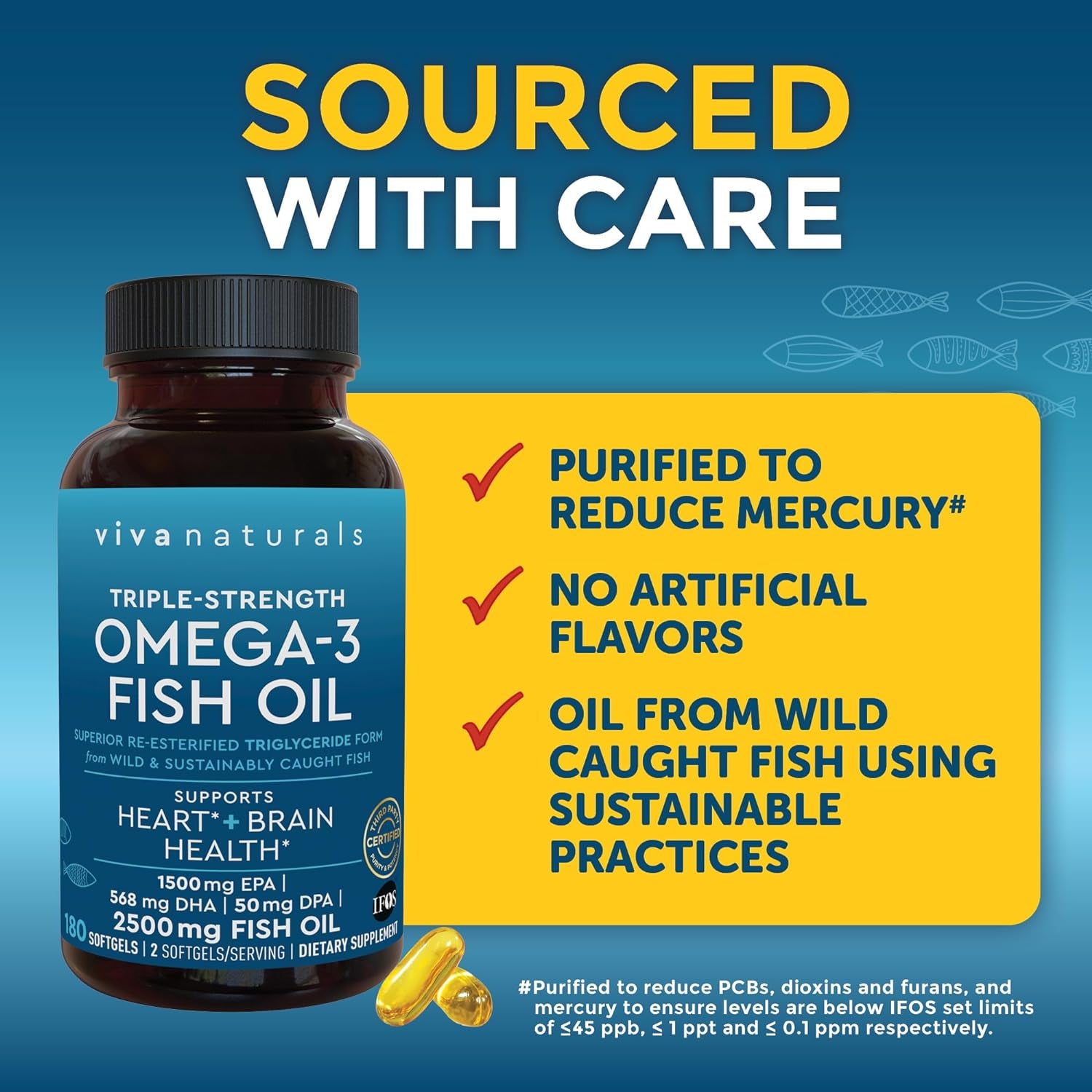 Triple Strength Omega 3 Fish Oil Supplement - 2500 Mg Fish Oil with Re-Esterified Omega 3 Fatty Acids Including EPA, DHA DPA - 180 Pescatarian-Friendly Softgels