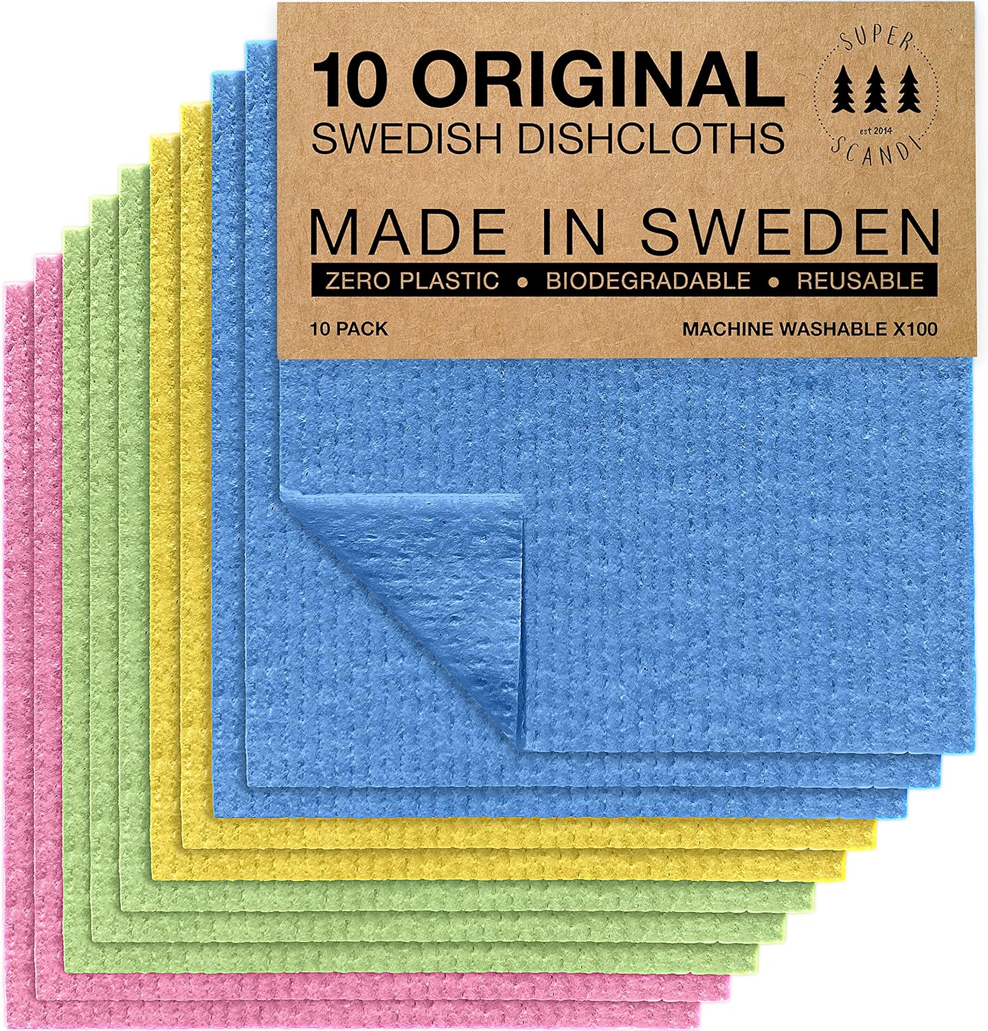 Swedish Dishcloths | 10 Pack, Reusable, Compostable, Cellulose Sponge