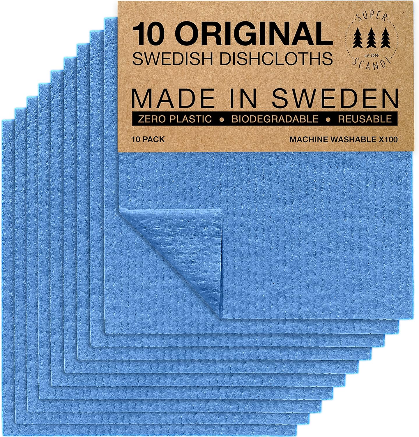 Swedish Dishcloths | 10 Pack, Reusable, Compostable, Cellulose Sponge