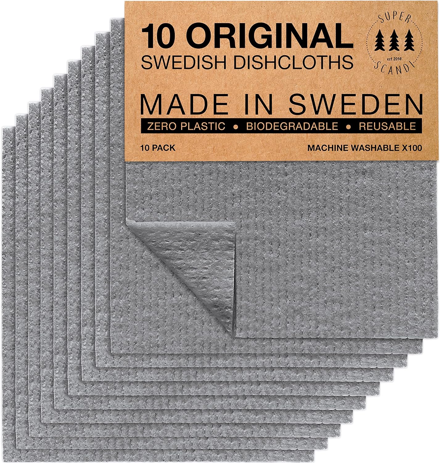 Swedish Dishcloths | 10 Pack, Reusable, Compostable, Cellulose Sponge