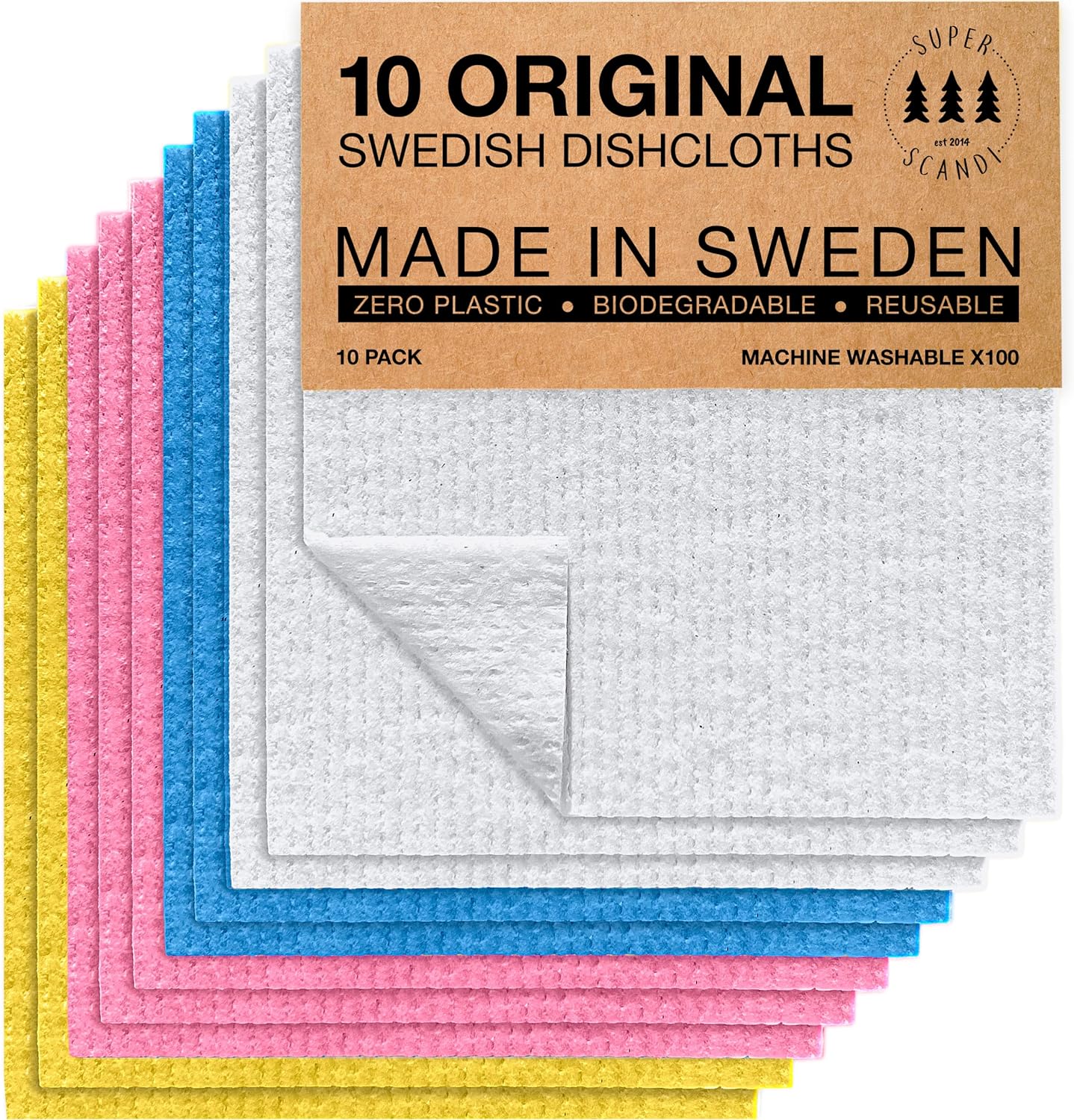 Swedish Dishcloths | 10 Pack, Reusable, Compostable, Cellulose Sponge