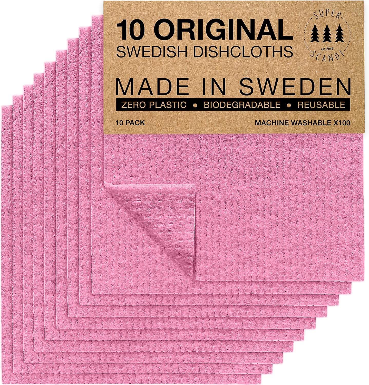 Swedish Dishcloths | 10 Pack, Reusable, Compostable, Cellulose Sponge