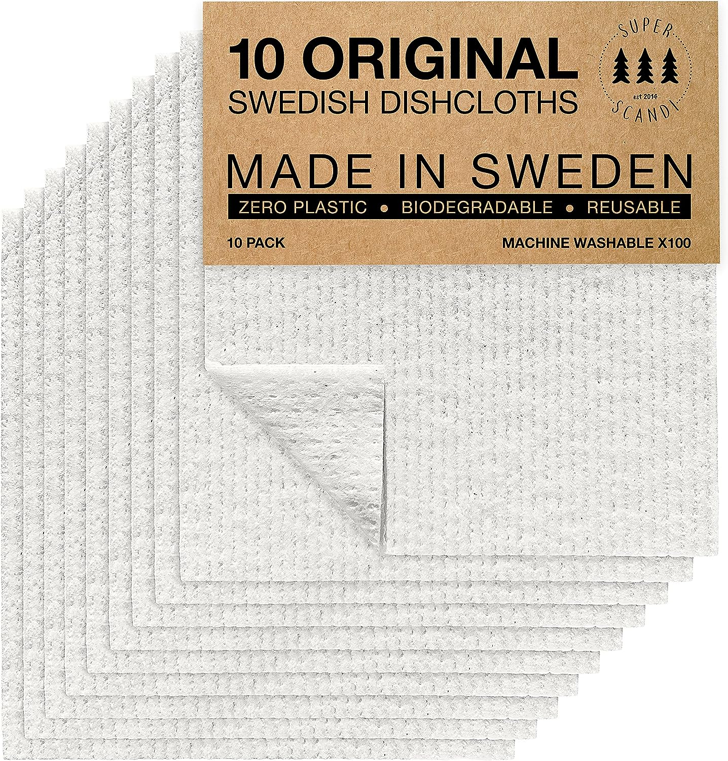 Swedish Dishcloths | 10 Pack, Reusable, Compostable, Cellulose Sponge