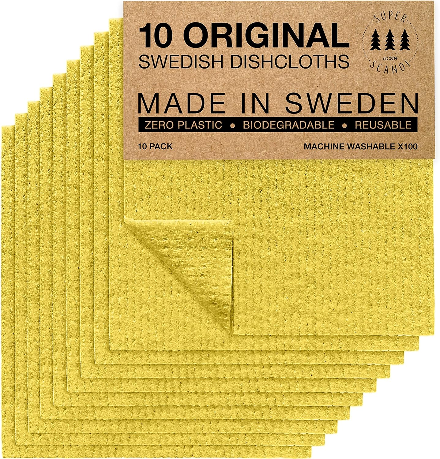 Swedish Dishcloths | 10 Pack, Reusable, Compostable, Cellulose Sponge