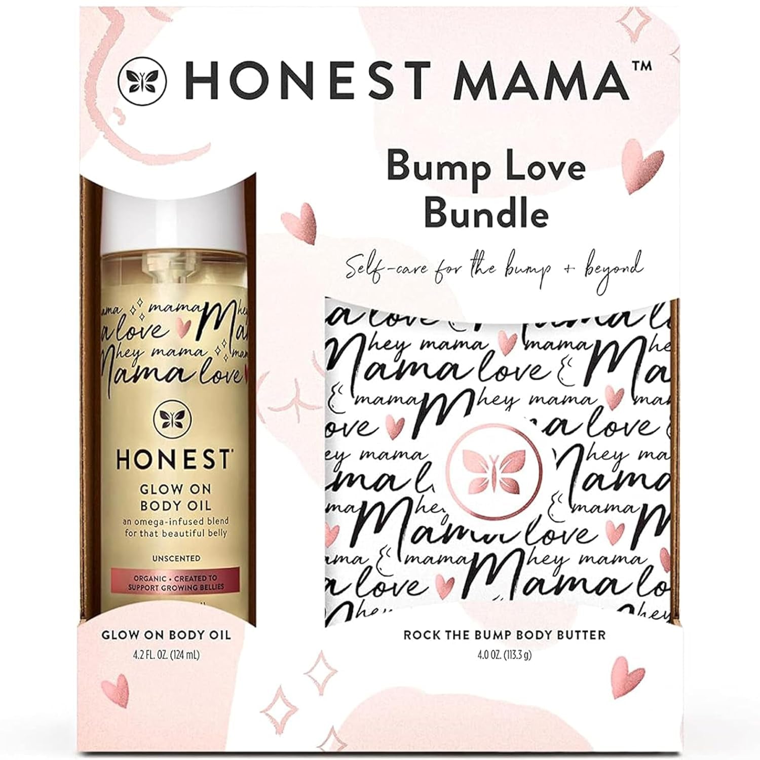 Honest Mama Body + Belly Bump Love Bundle | Moisturizing, Plant-Based Oil + Stretch Mark Butter Cream