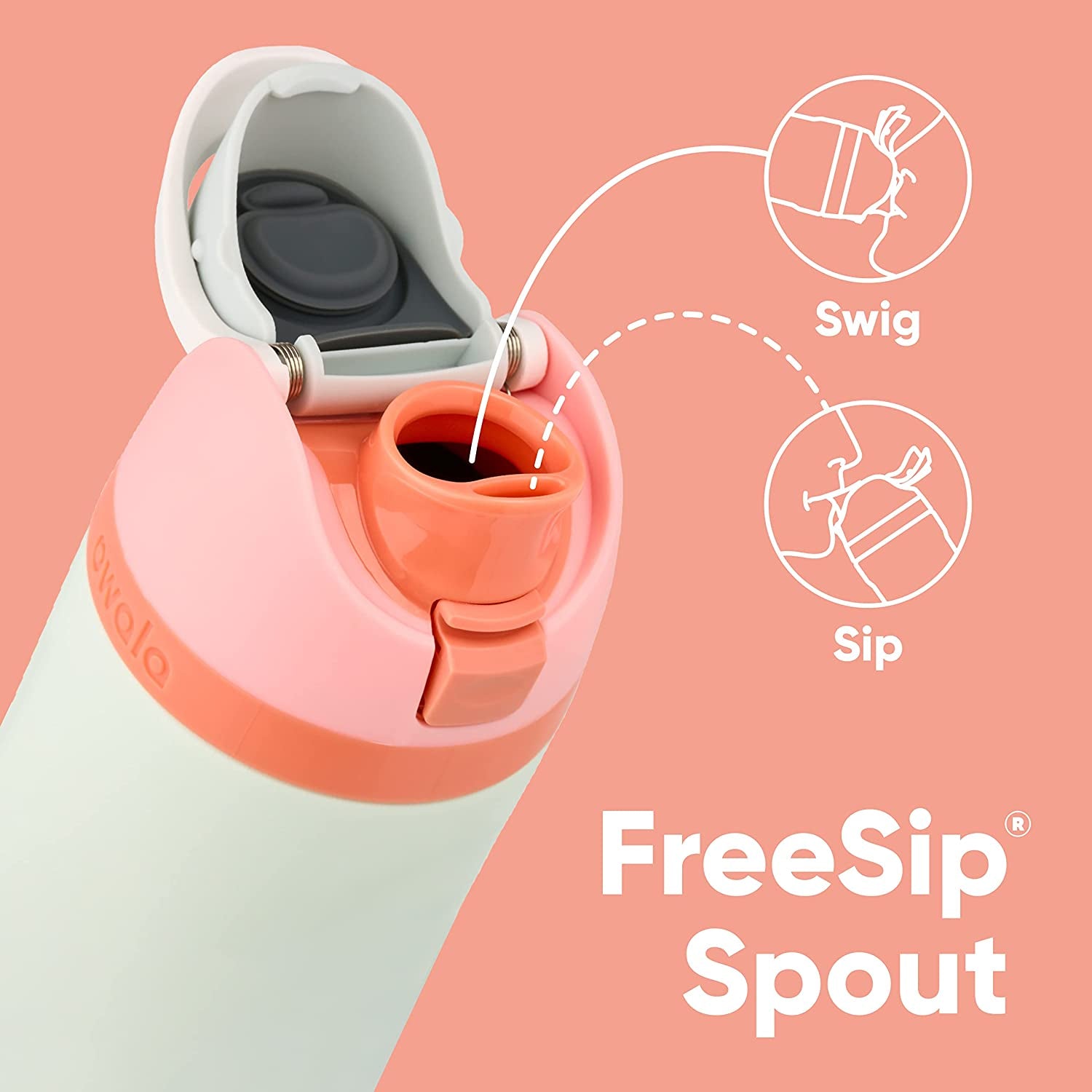 Freesip Insulated Stainless Steel Water Bottle with Straw for Sports and Travel, Bpa-Free, 40-Oz, Shy Marshmallow