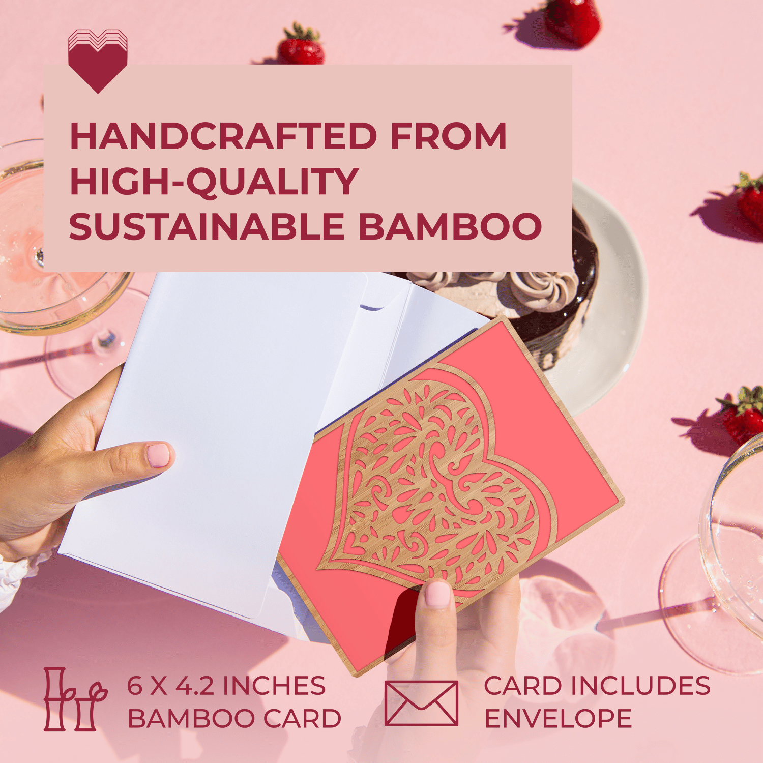 Handcrafted Bamboo Anniversary Cards | Intricate Heart