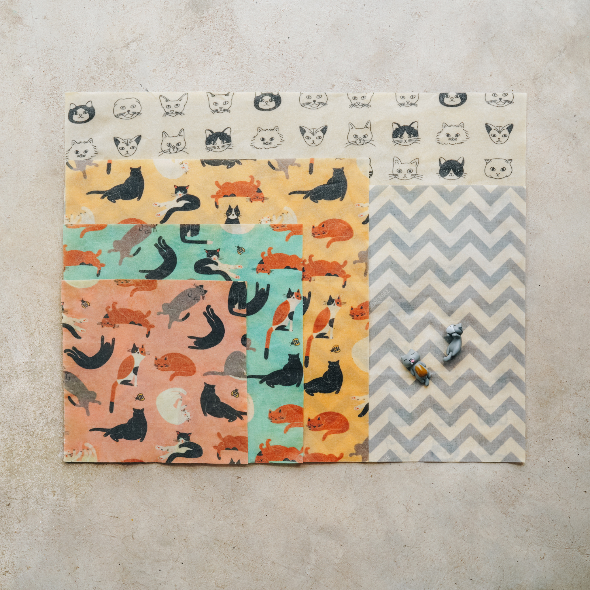 Beeswax Wraps Set of 5 sizes - Cats