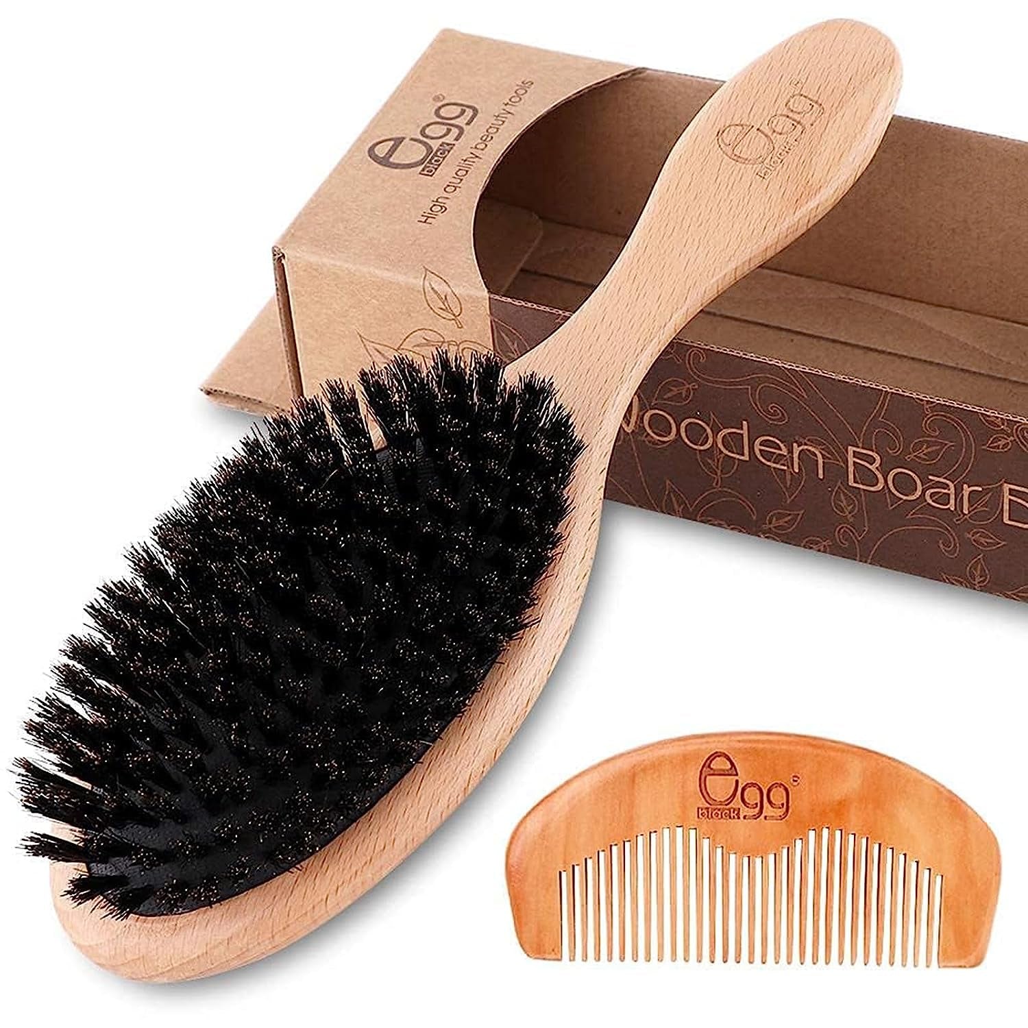 Boar Bristle Hair Brush for Women Men Kid, Soft Natural Bristles Brush for Thin and Fine Hair, Restore Shine and Texture, Set Includes Bamboo Comb and 3 Hair Ties