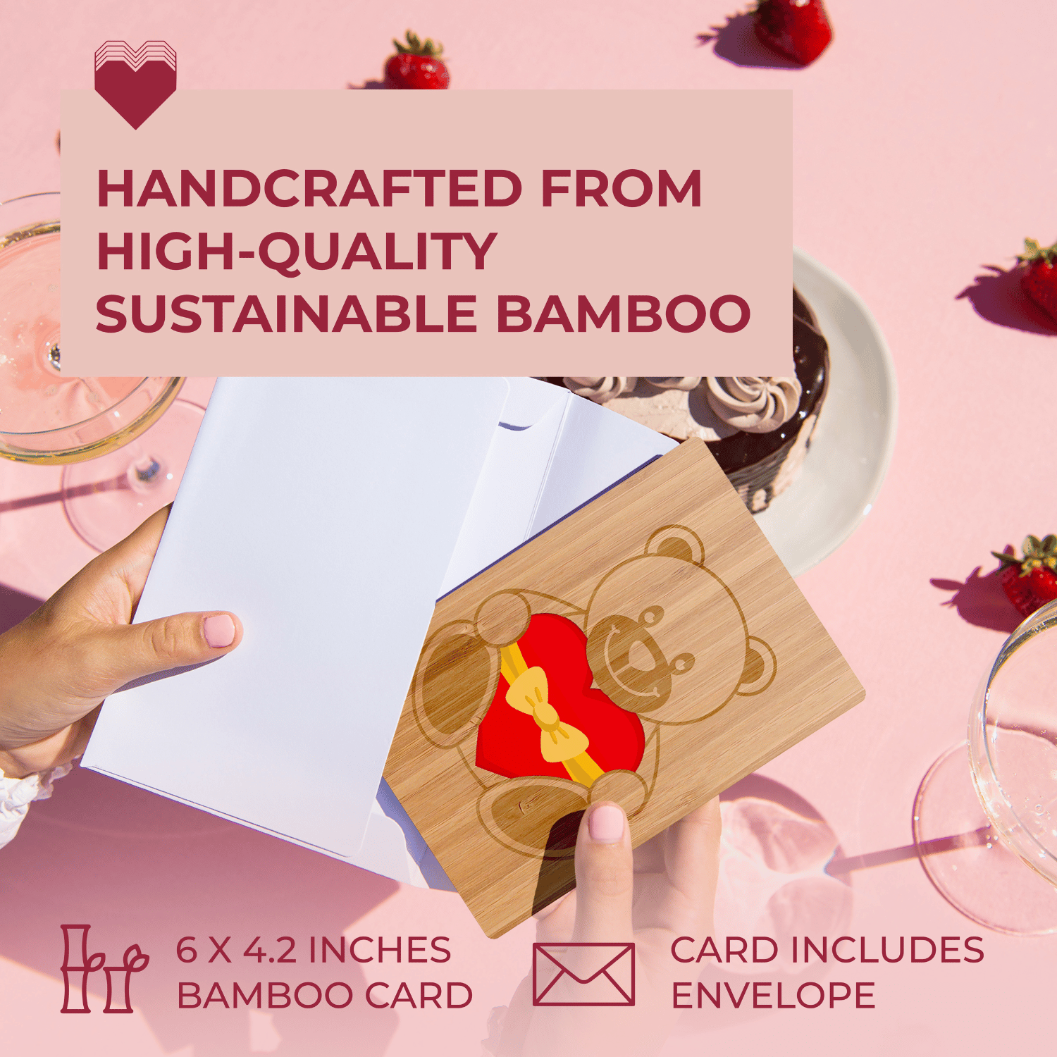 Handcrafted Bamboo Anniversary Cards - Teddy Bear