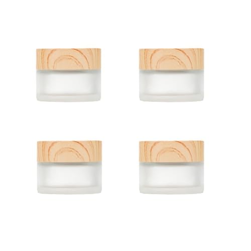 Cosmetic Jars | 4 Pack, 0.5 oz Round Frosted Glass with Wood Grain Lids