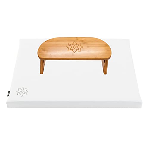 Meditation Bench & Zabuton Mat Bundle | Ergonomic Bamboo Small Size, Locking Hinges