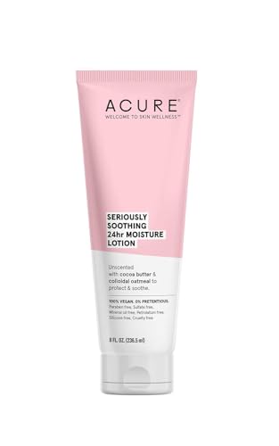 Acure 24HR Moisturizing Lotion - Soothing & Hydrating Unscented Body Lotion with Cocoa Butter & Colloidal Oatmeal - All Natural Moisturizer for Dry and Sensitive Skin - Vegan, Fragrance-Free, 8 Fl Oz