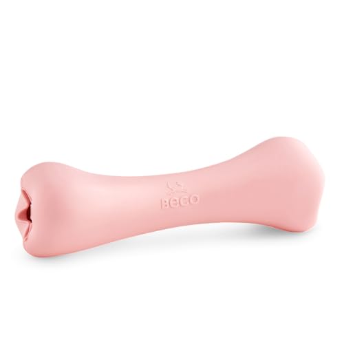 Dog Toy | Natural Rubber, Chew Bone with Treat Hole, Pink