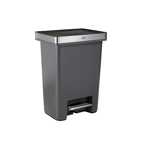 Trash Can | 19 Gallon, High-Capacity, Step-On, Charcoal Color, Stainless-Steel Rim