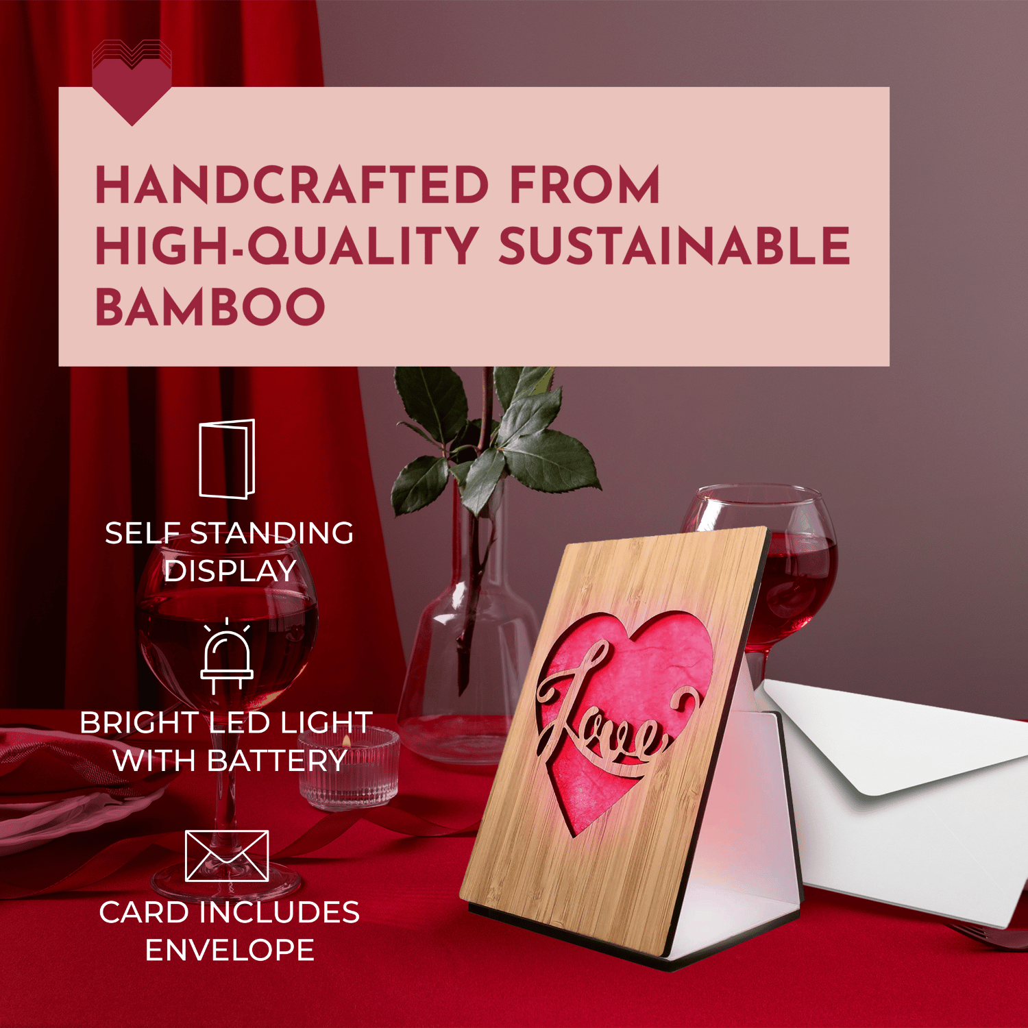 Handcrafted Bamboo Anniversary Cards - Love Heart