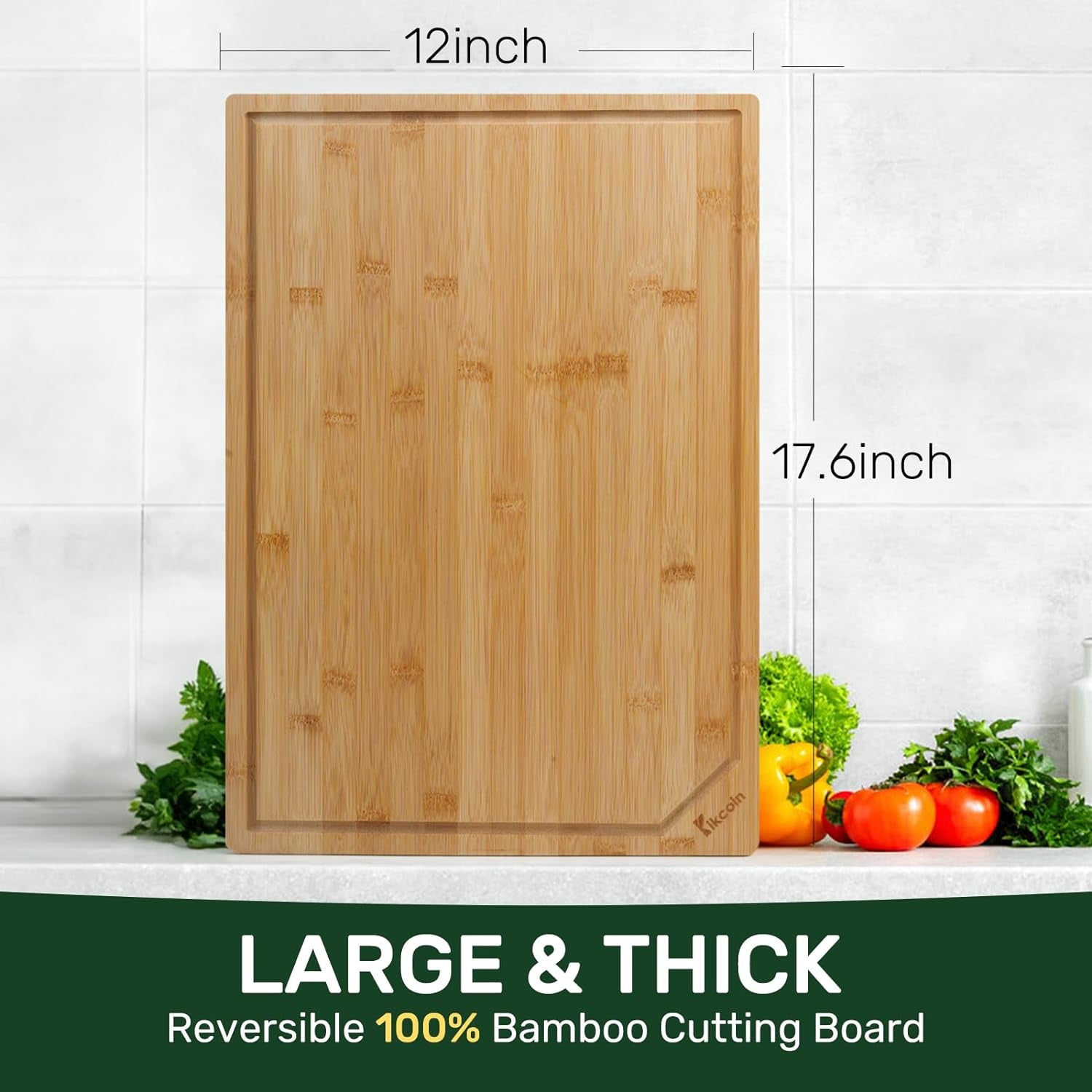 Bamboo Cutting Boards for Kitchen, Extra Large Wood Cutting Board with Deep Juice Groove and Handle Heavy Duty Chopping Board, , 17.6" X 12"