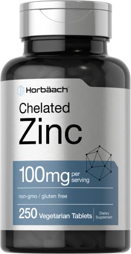 Zinc Supplement | 100mg, 250 Tablets, High Potency, Vegetarian, Non-GMO, Gluten Free