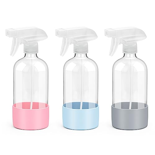 Glass Spray Bottles | 16 oz, 3 Pack with Silicone Sleeve, Adjustable Nozzle