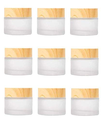 Cosmetic Jar | 10 Pack, Frosted Glass, 10g/10ml, Wood Grain Lid