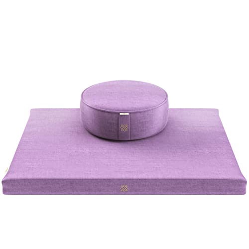 Meditation Cushion & Zabuton Mat Bundle | Premium Velvet, Dusty Violet Color