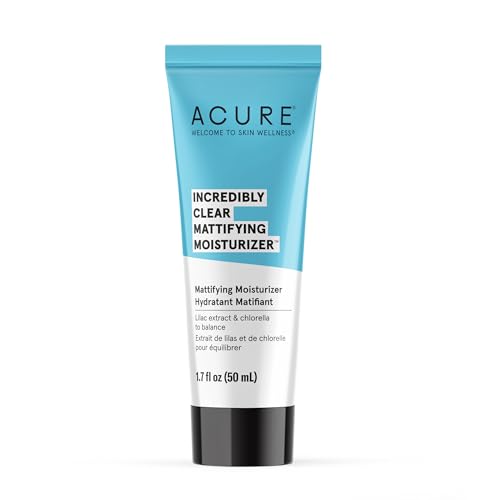 Acure Incredibly Clear Mattifying Face Moisturizer - Matte Finish Moisturizing Oil-Free Facial Cream Enriched with Lilac Extract & Chlorella -Achieve Skin Clarity, Smooth Texture & Pore Toning, 1.7 oz