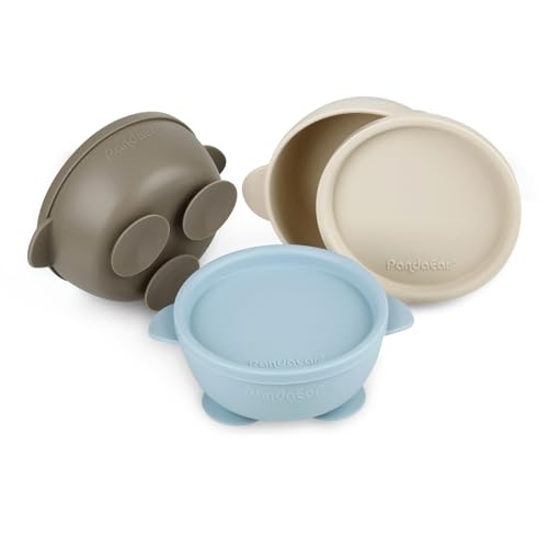 Baby Suction Bowls | 3 Pack, Leak-Proof, BPA-Free Silicone (Blue, Brown, Tan)