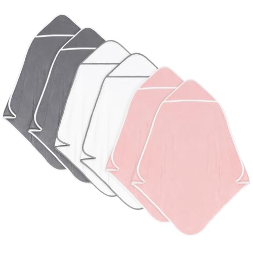 Baby Hooded Towel | 6 Pack, 30 x 30 Inch, Super Soft, Grey, White, Pink