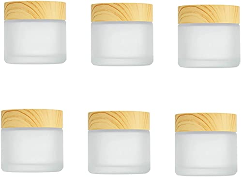 Cosmetic Jar | 6 Pcs, 30 ml, Frosted Glass, Wood Grain Lid