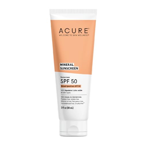 Acure Mineral Sunscreen SPF 50 | With Squalane & Zinc Oxide, 100% Vegan, 3 Fl Oz