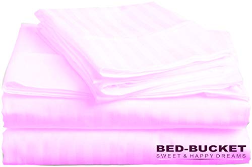 Bed Sheet Set | 100% Natural Cotton, 800-TC, Queen Size, Pink Striped, 4pc