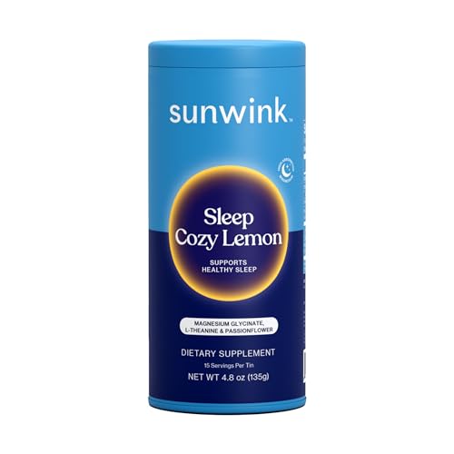 Sunwink Sleep Cozy Lemon Superfood Powder | Organic Superfood Powder for Calm & Restful Nights | Plant-Based Sleep Support with Magnesium Glycinate, L-Theanine, & Passionflower | 4.8 oz, 15 Servings