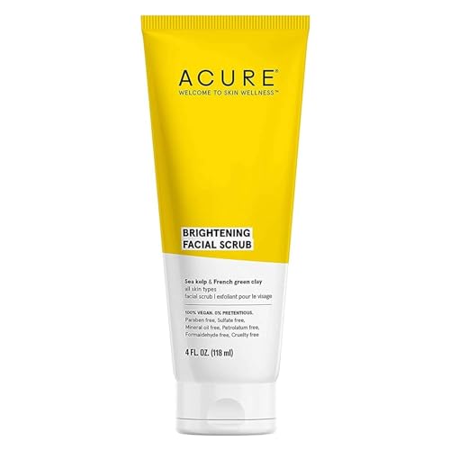 Acure Brightening Facial Scrub for a Youthful, Brighter, Radiant Complexion | With Sea Kelp & French Green Clay, 4 Fl Oz