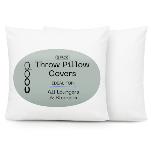 Throw Pillow Covers | Set of 2, 18 x 18 Inches, 100% Organic Cotton, White