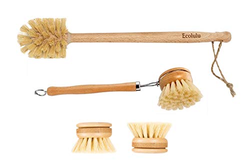 Dish Brush Set | Natural Bamboo, 2 Replacement Heads, Eco-Friendly