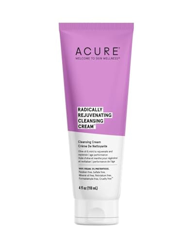 Acure Radically Rejuvenating Cleansing Cream - Foaming Creamy Facial Cleanser - Moisturizing Benefits of Olive Oil, Cocoa Butter and the Soothing Deep Cleanse of Mint - 4 oz