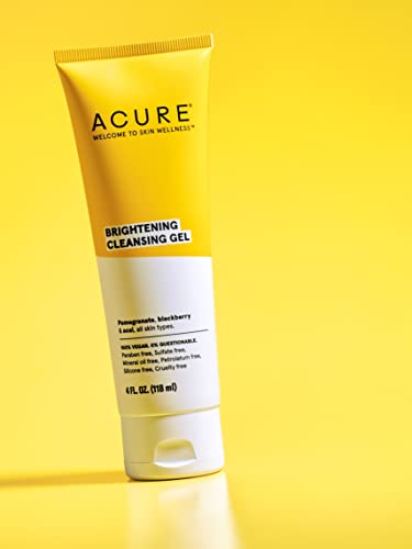 Acure Brightening Starter Kit - Cleansing Gel, Facial Scrub, Day Cream, and Vitamin C & Ferulic Acid Serum - All Skin Types - Softens, Detoxifies and Cleanses For Natural Glowing Skin