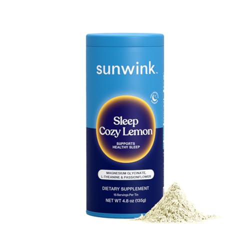 Sunwink Sleep Cozy Lemon Superfood Powder | Organic Superfood Powder for Calm & Restful Nights | Plant-Based Sleep Support with Magnesium Glycinate, L-Theanine, & Passionflower | 4.8 oz, 15 Servings