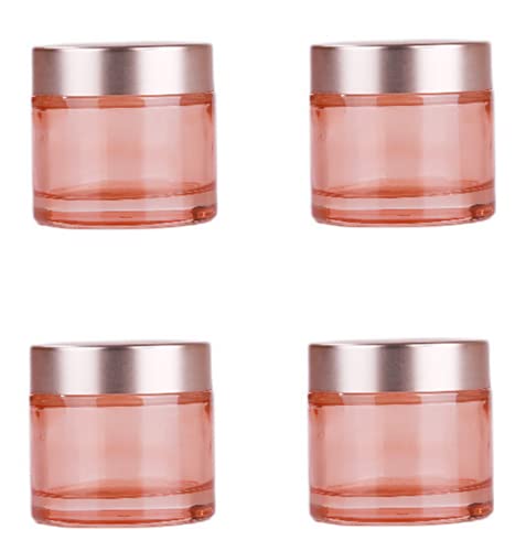 Cosmetic Jar | Pink Glass, 4 Pack, 2 oz each, Rose Gold Lids