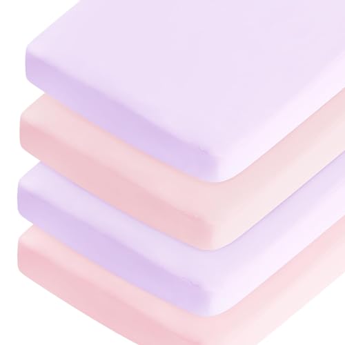 Crib Sheets | 4 Pack, Soft Fitted for Standard & Toddler Mattresses, Pink & Purple