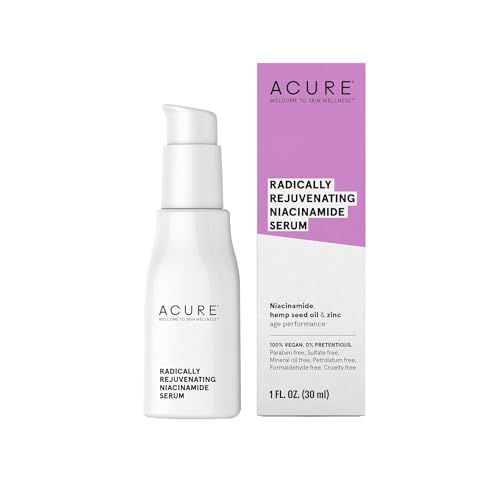 Acure Radically Rejuvenating Niacinamide Serum - Facial Anti-Aging Support Serum with Niacinamide, Hemp Seed Oil & Zinc PCA - Reduce Fine Line, Wrinkle & Minimize Pimple or Breakout - 100% Vegan -30ml