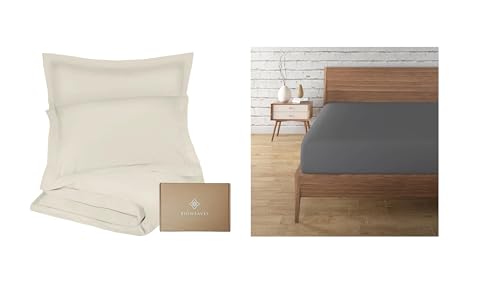 Duvet Cover Set | 100% Organic Cotton, 300TC, Queen Size, Ivory & Steel Gray