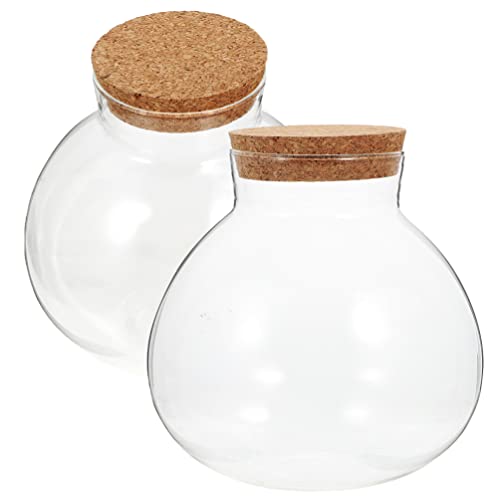 Terrarium Container | Round Glass Jar, 2 pcs, 15cm x 16cm, Cork Lid