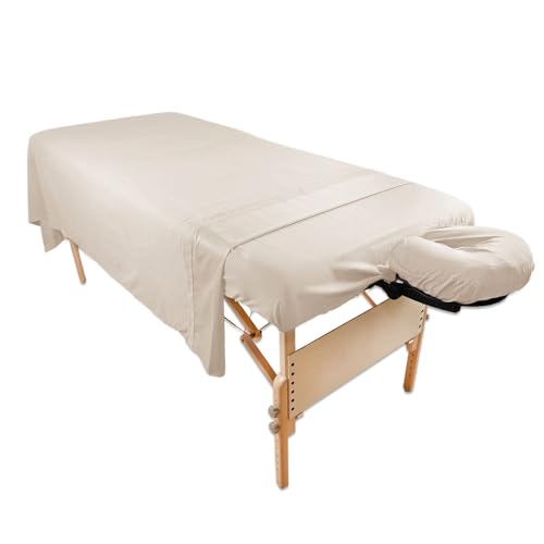 Massage Table Sheet Set | 3 Piece, Poly-Cotton, Super Soft, Natural Color